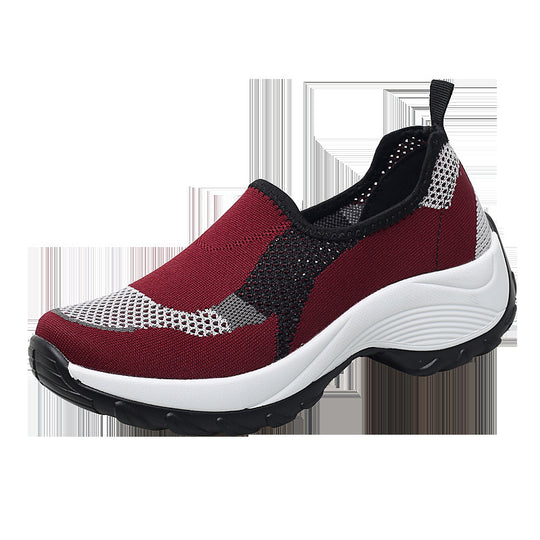 Damen nan gestrickter Slip-On-Walkingschuh mit versteckter Keilsohle und zweischichtiger Dämpfung EB