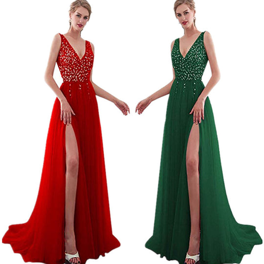 Damen Elegantes Abendkleid mit funkelnden Pailletten und tiefem Schlitz EB