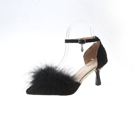 Damen elegante Pumps mit glamourösem Federdetail EB