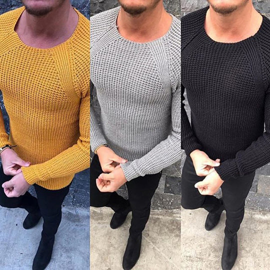Herren Feinstrickpullover mit strukturiertem Wellenmuster und Rundhalsausschnitt EB