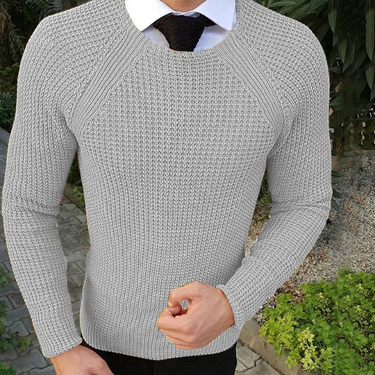 Herren Feinstrickpullover mit strukturiertem Wellenmuster und Rundhalsausschnitt EB