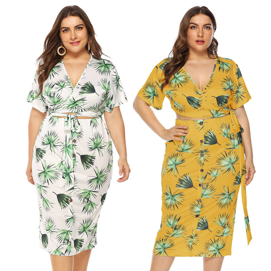 Damen elegantes Sommer-Outfit mit floralem Print und modischem Wickeldetail EB