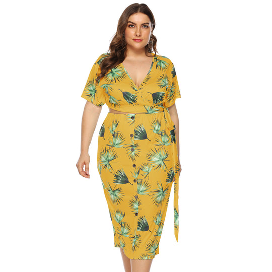 Damen elegantes Sommer-Outfit mit floralem Print und modischem Wickeldetail EB