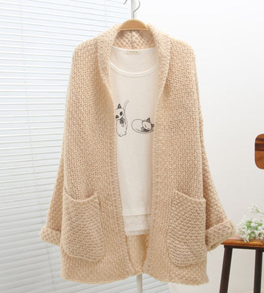 Damen Grobstrickcardigan mit offenen Kanten und praktischen Taschen EB