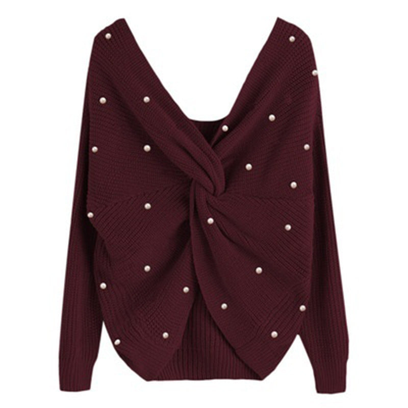 Damen Strickpullover mit Twist-Detail und Perlenbesatz EB