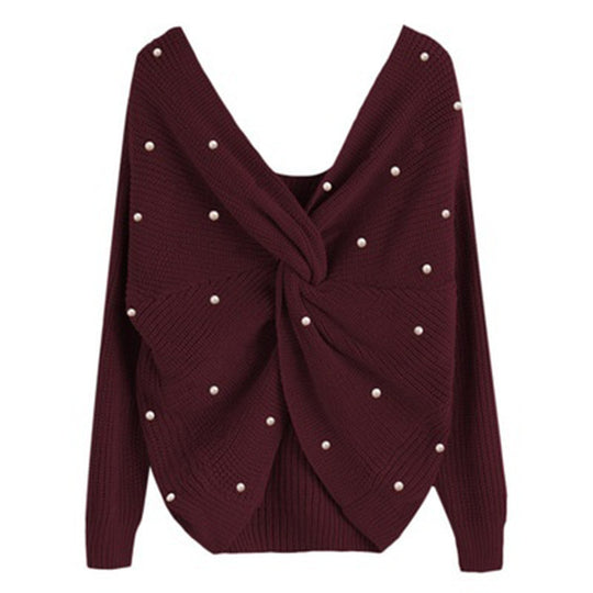 Damen Strickpullover mit Twist-Detail und Perlenbesatz EB
