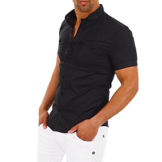 Herren Kurzarmhemd mit modernem Stehkragen und eleganten Knopfdetails EB