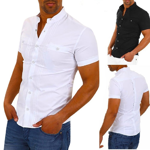 Herren Kurzarmhemd mit modernem Stehkragen und eleganten Knopfdetails EB