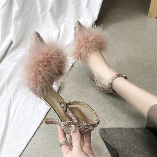 Damen elegante Pumps mit glamourösem Federdetail EB