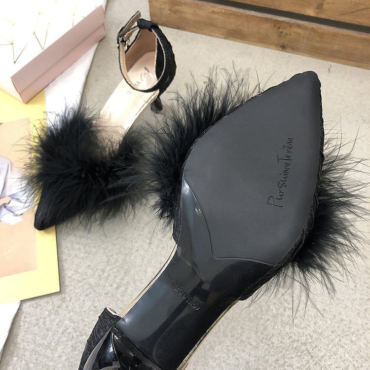 Damen elegante Pumps mit glamourösem Federdetail EB