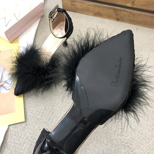 Damen elegante Pumps mit glamourösem Federdetail EB