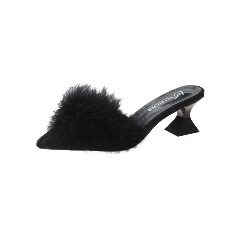 Damen elegante Mules mit glamourösem Flausche-Akzent EB