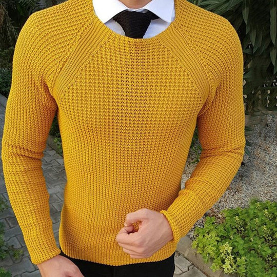 Herren Feinstrickpullover mit strukturiertem Wellenmuster und Rundhalsausschnitt EB