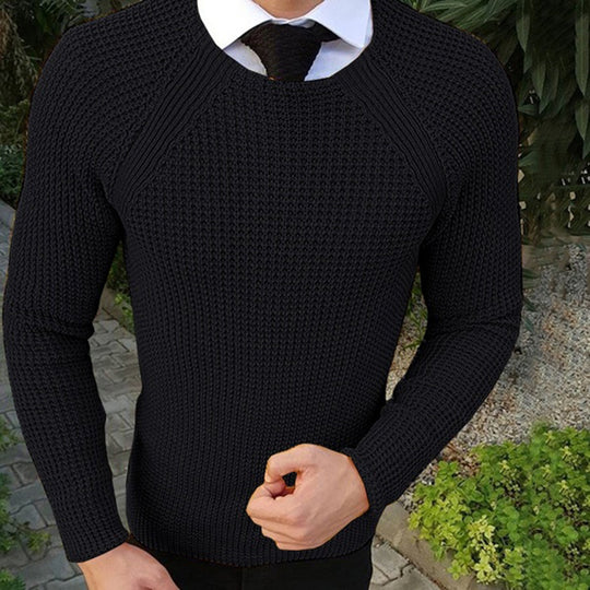 Herren Feinstrickpullover mit strukturiertem Wellenmuster und Rundhalsausschnitt EB