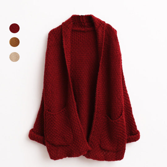 Damen Grobstrickcardigan mit offenen Kanten und praktischen Taschen EB