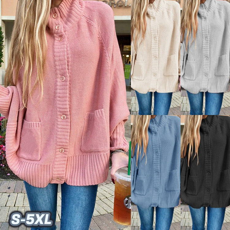 Damen Grobstrickjacke mit praktischen Taschen und modischem Kragen EB