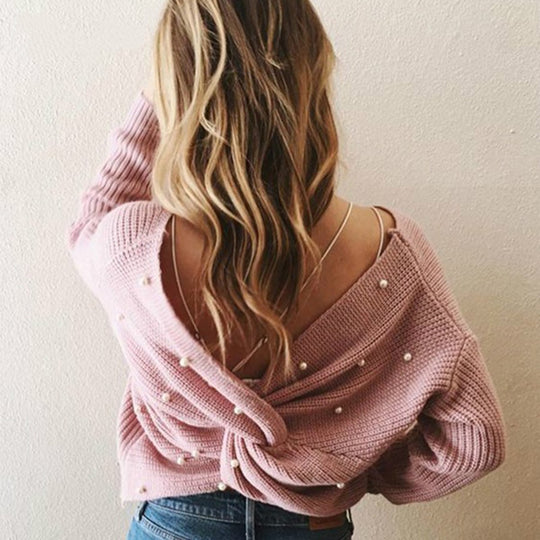 Damen Strickpullover mit Twist-Detail und Perlenbesatz EB