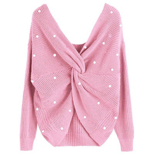 Damen Strickpullover mit Twist-Detail und Perlenbesatz EB