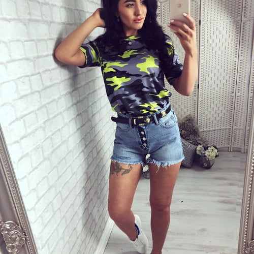 Damen Sportliches Camouflage-T-Shirt EB