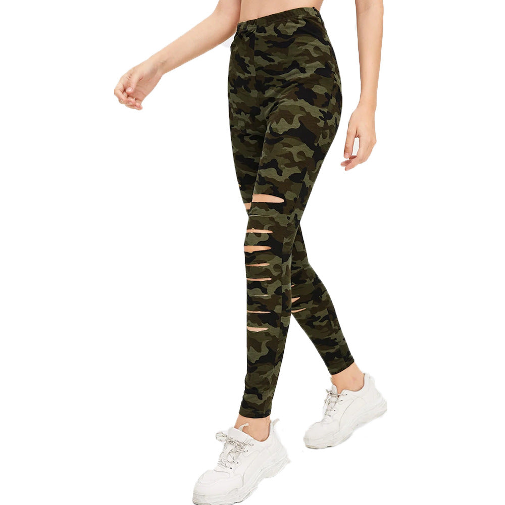 Damen Sportliche Leggings mit modischen Riss-Details EB