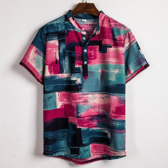 Herren Kurzarmhemd mit button-down Kragen und modernem Grafikdruck EB