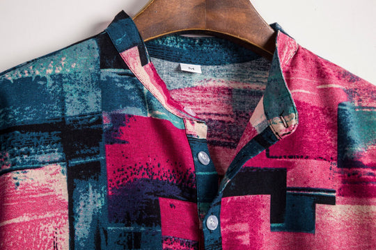Herren Kurzarmhemd mit button-down Kragen und modernem Grafikdruck EB