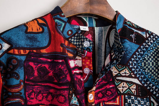 Herren Kurzarmhemd im kreativen Medley-Design mit Stehkragen und Knopfdetails EB
