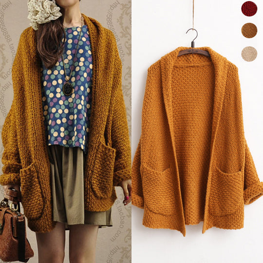 Damen Grobstrickcardigan mit offenen Kanten und praktischen Taschen EB
