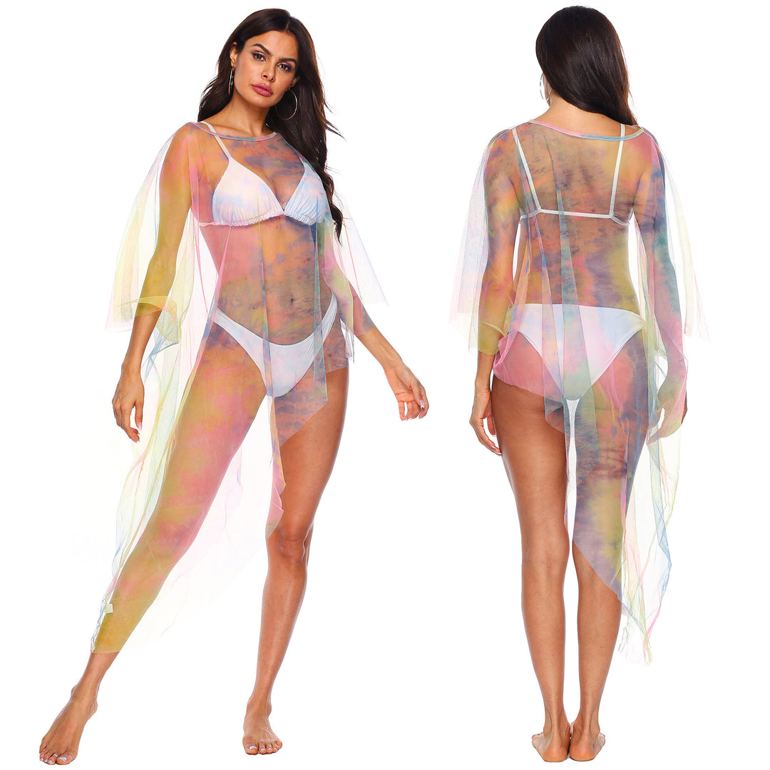 Damen transparenter Strandüberwurf mit bunten Akzenten EB