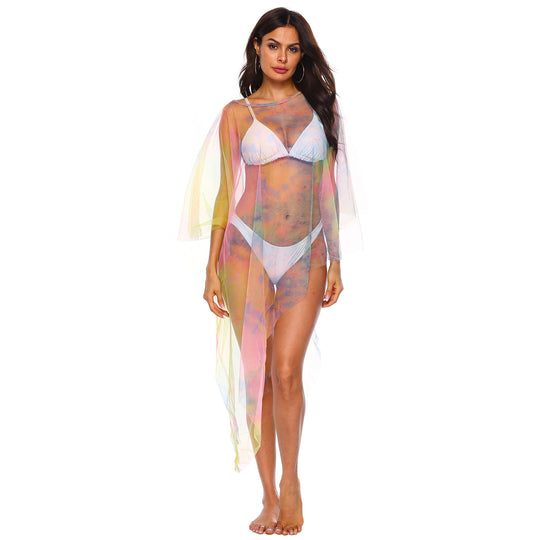 Damen transparenter Strandüberwurf mit bunten Akzenten EB