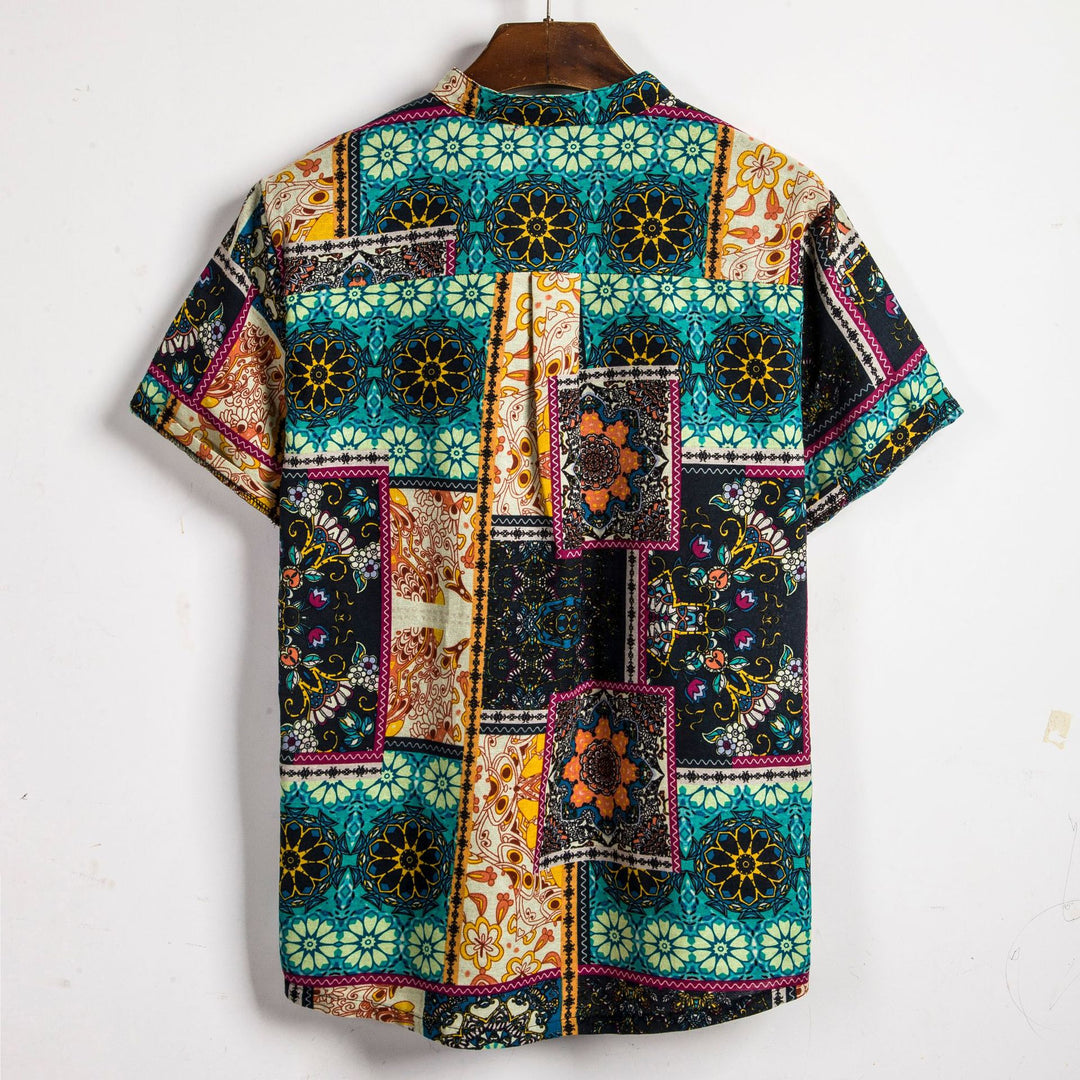 Herren Kurzarmhemd mit kreativem Patchwork-Design EB