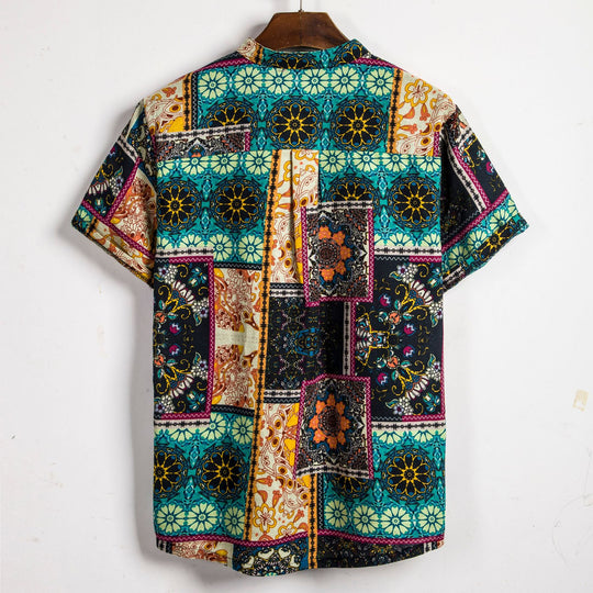 Herren Kurzarmhemd mit kreativem Patchwork-Design EB
