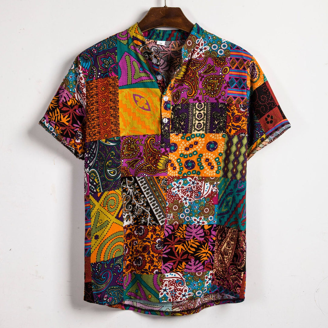 Herren Kurzarmhemd mit buntem Patchwork-Design EB