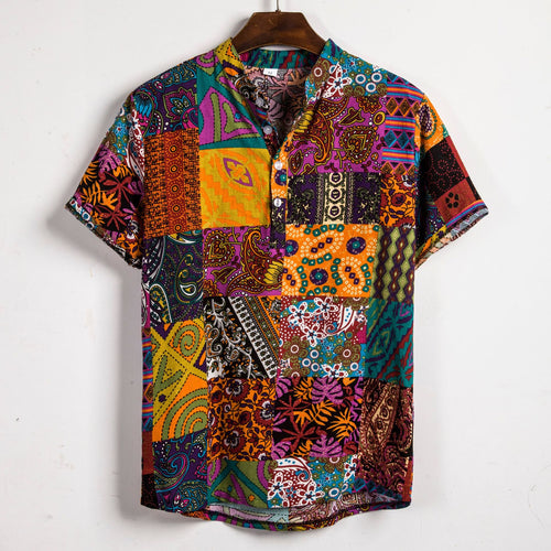 Herren Kurzarmhemd mit buntem Patchwork-Design EB