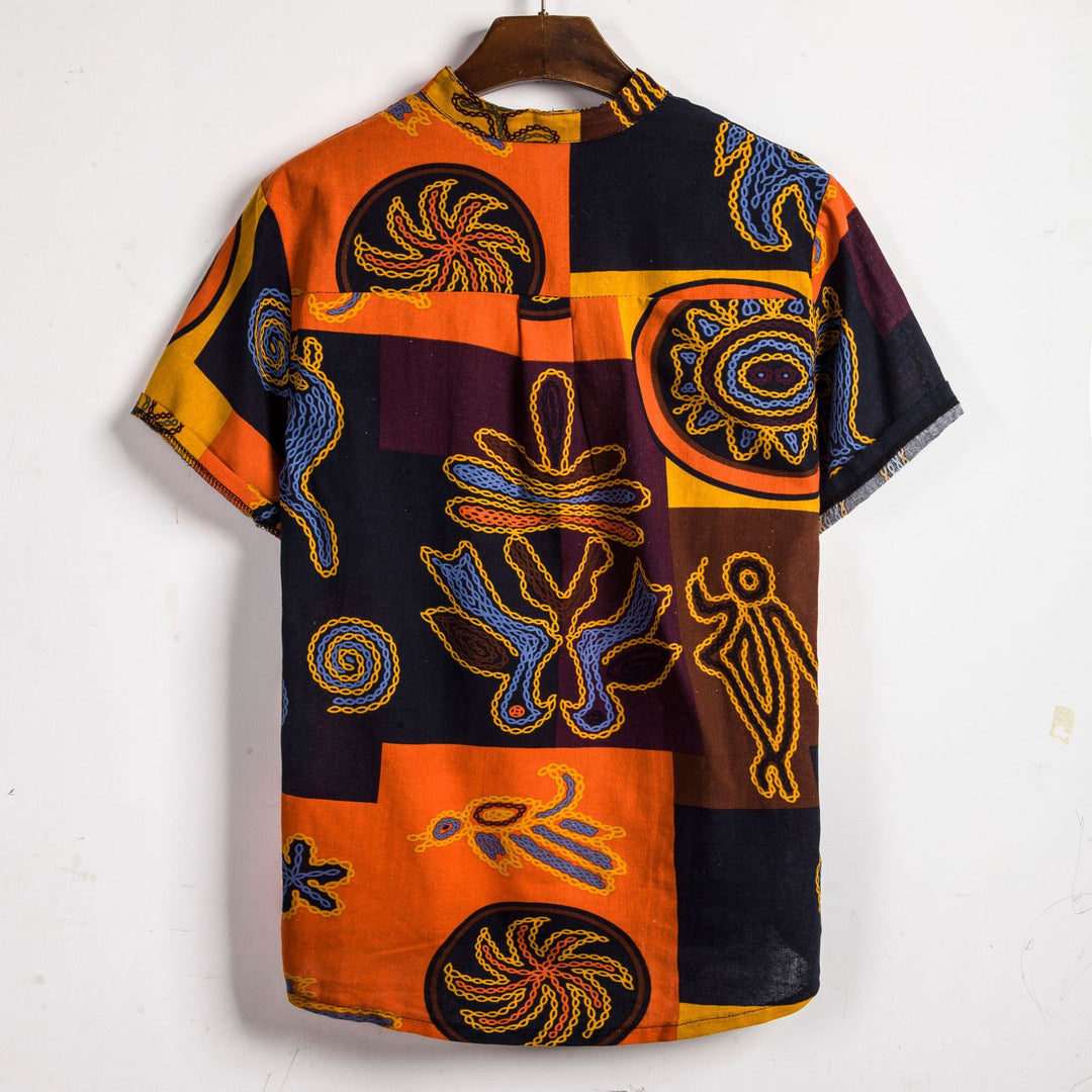 Herren Kurzarmhemd mit afric-inspired Mustern und lässigem Henley-Ausschnitt EB