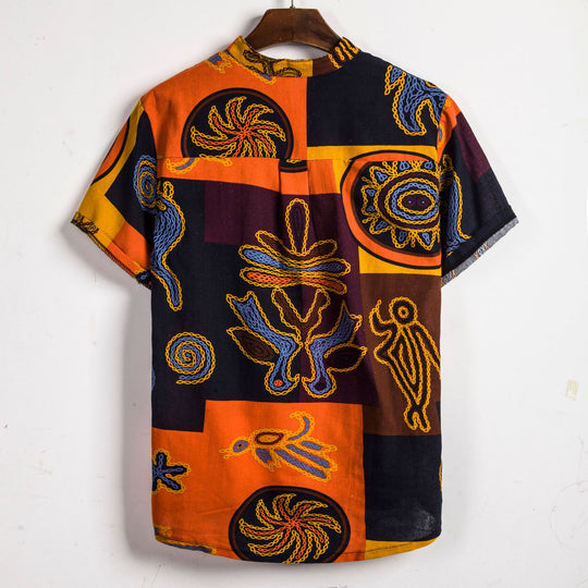 Herren Kurzarmhemd mit afric-inspired Mustern und lässigem Henley-Ausschnitt EB