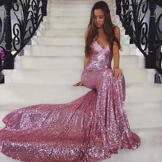 Damen Glamouröses Langarmkleid mit schimmernden Pailletten EB