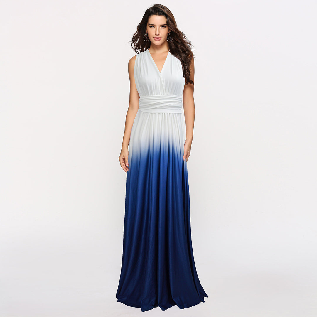Damen Maxikleid mit fließendem Wasserfall-Ausschnitt und Ombre-Design EB