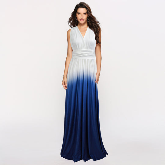 Damen Maxikleid mit fließendem Wasserfall-Ausschnitt und Ombre-Design EB