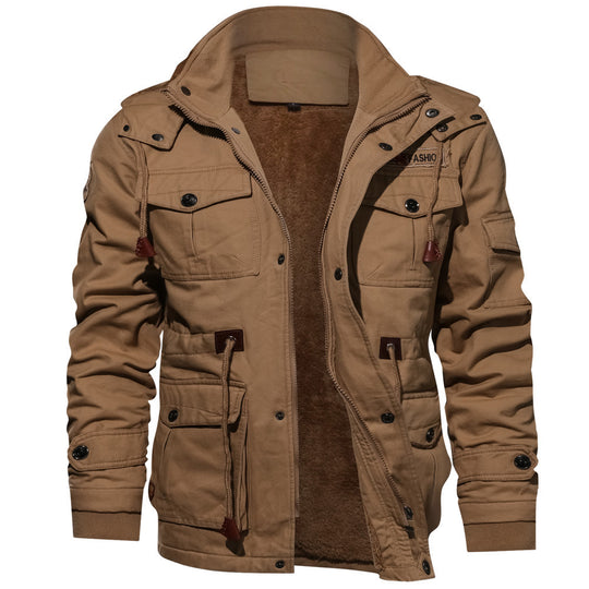 Herren nan gefütterte Utility-Feldjacke mit weichem Teddyfutter, integriertem Kragen, Kordelzugtaillierung und Mehrzwecktaschen EB