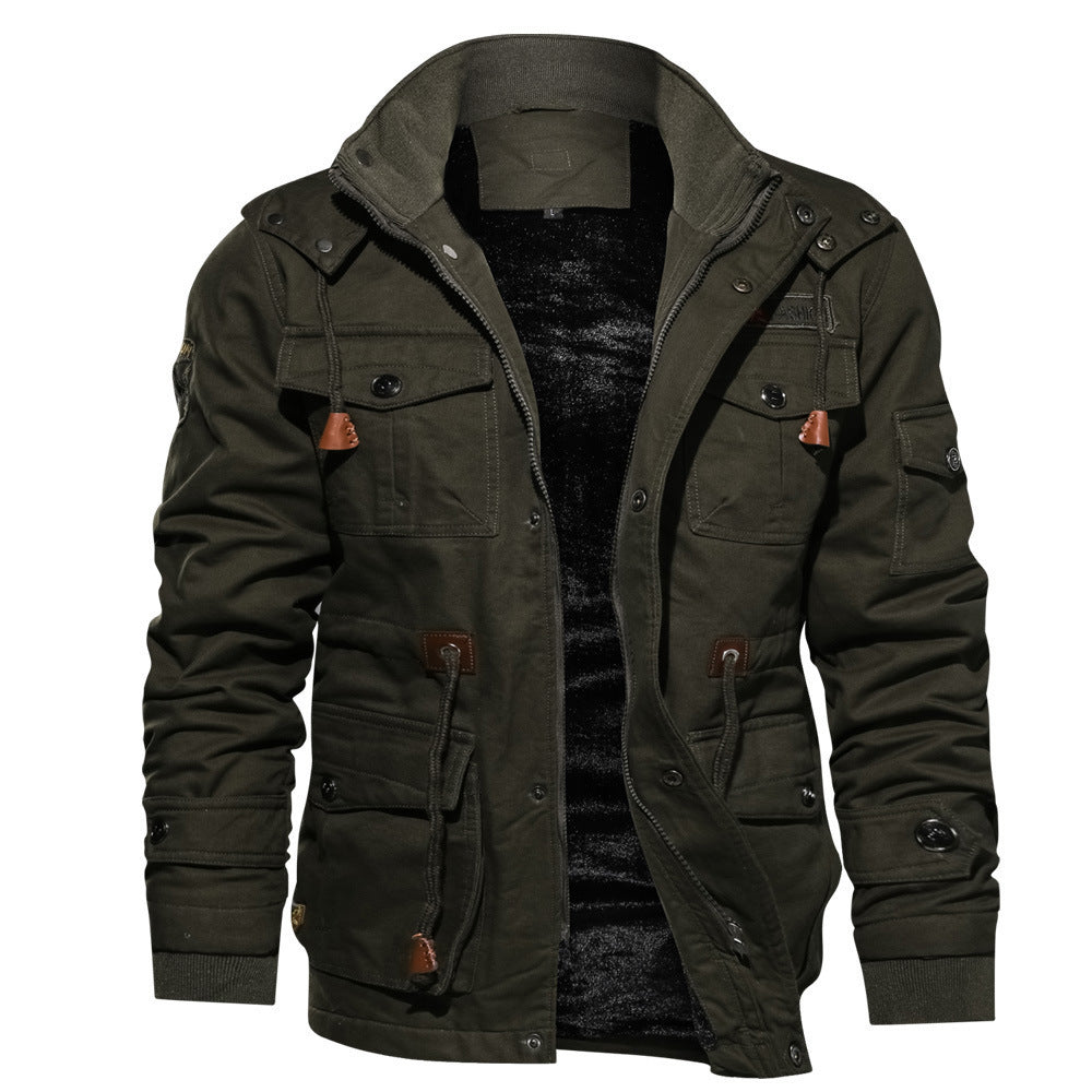 Herren nan gefütterte Utility-Feldjacke mit weichem Teddyfutter, integriertem Kragen, Kordelzugtaillierung und Mehrzwecktaschen EB