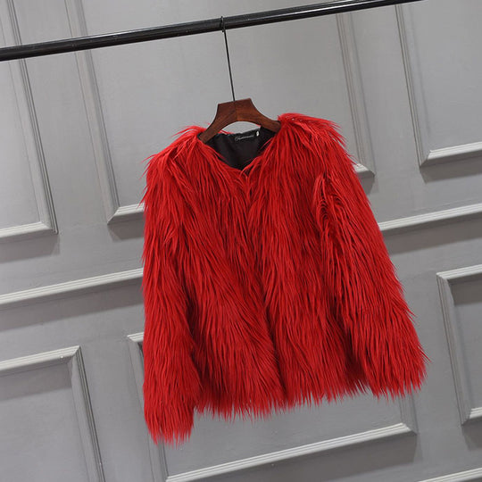Damen Luxuriöser Kunstpelzjacke mit voluminösem Kragen EB