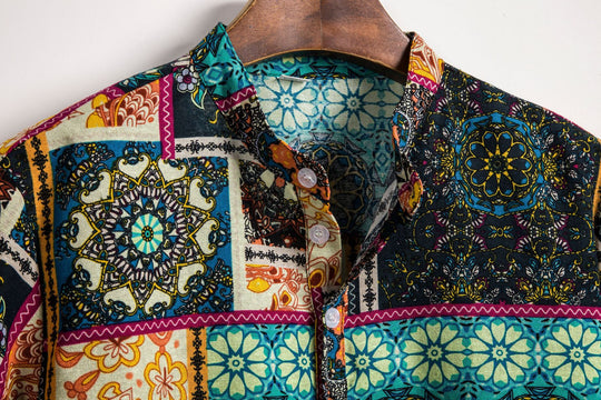 Herren Kurzarmhemd mit kreativem Patchwork-Design EB