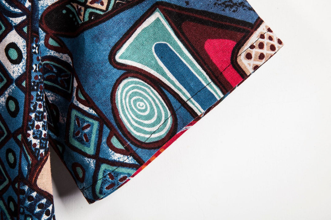 Herren Kurzarmhemd im kreativen Medley-Design mit Stehkragen und Knopfdetails EB