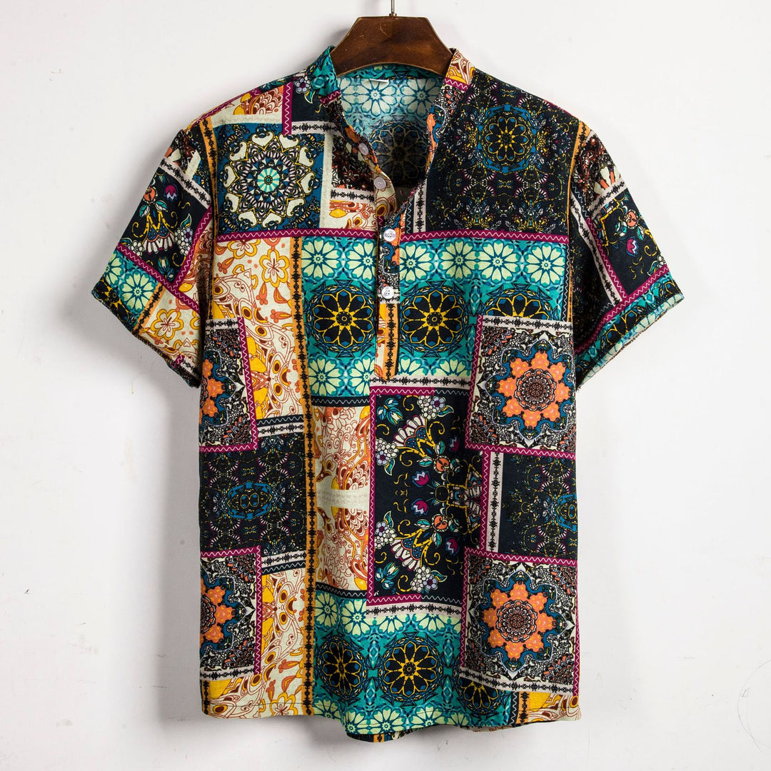 Herren Kurzarmhemd mit kreativem Patchwork-Design EB