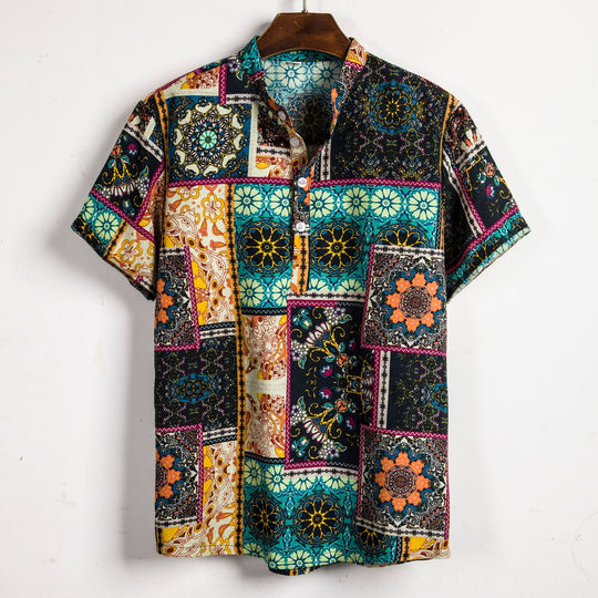 Herren Kurzarmhemd mit kreativem Patchwork-Design EB
