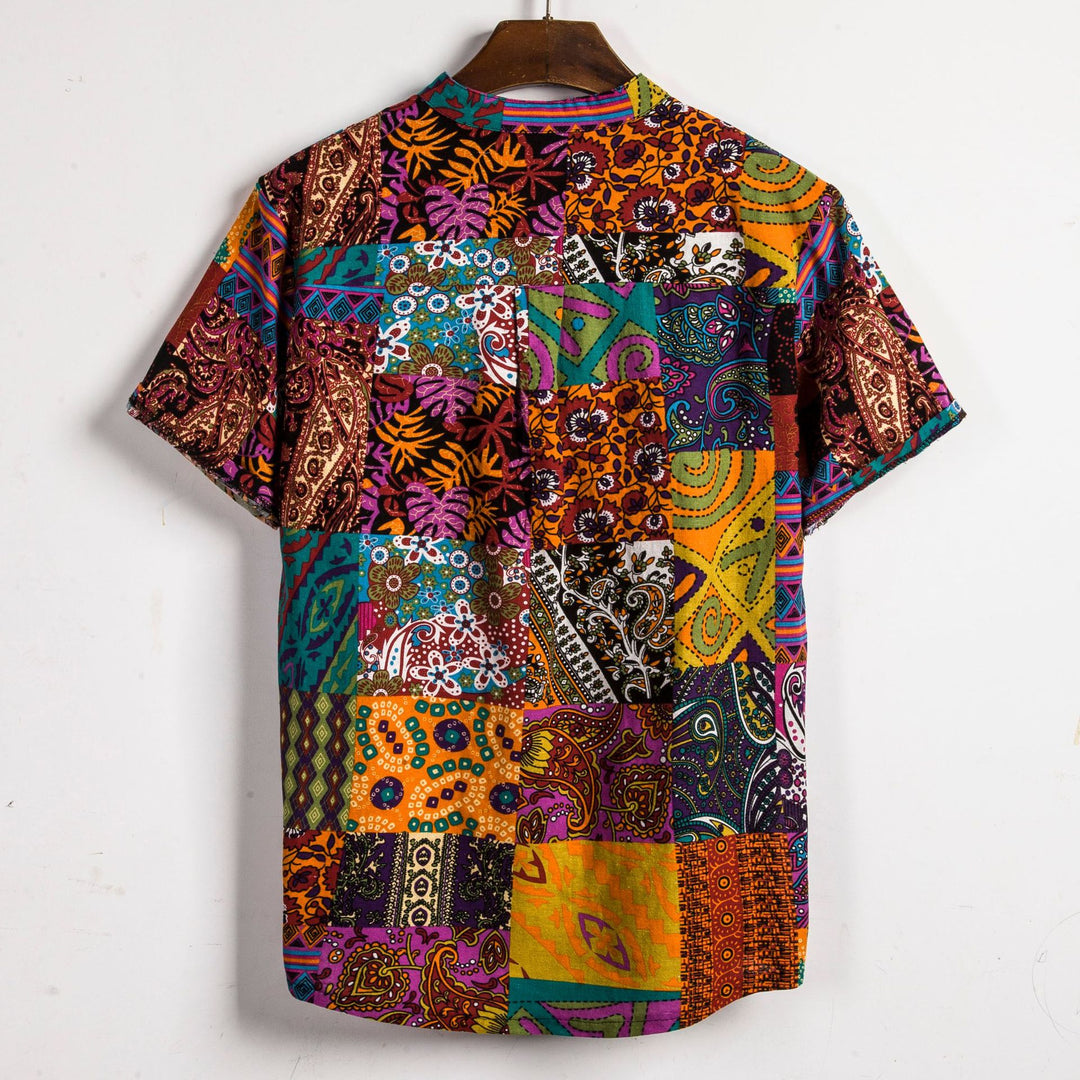 Herren Kurzarmhemd mit buntem Patchwork-Design EB