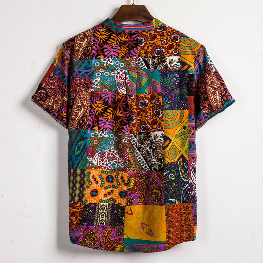 Herren Kurzarmhemd mit buntem Patchwork-Design EB