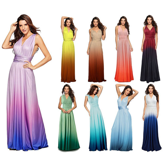 Damen Maxikleid mit fließendem Wasserfall-Ausschnitt und Ombre-Design EB