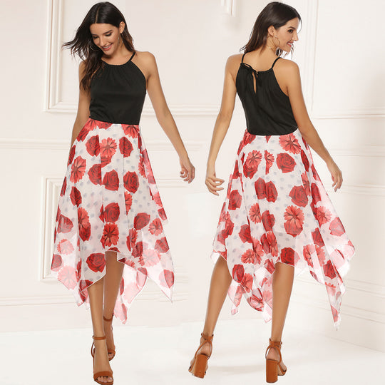 Damen luftiges Maxikleid mit zarten Blumenmustern und schwingendem Saum EB